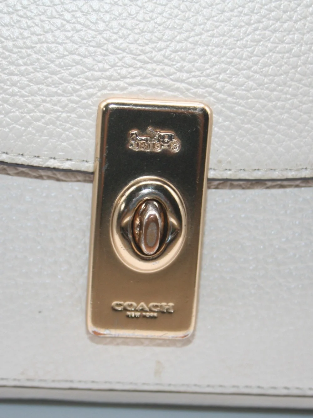 Coach Pebbled Leather Shoulder Bag in Cream with Gold Chain
